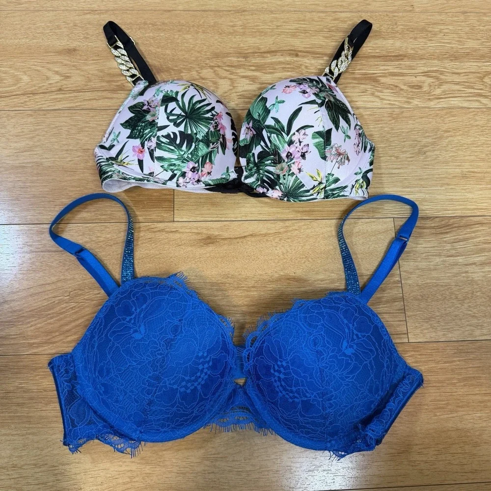 Victoria's Secret Sexy Bombshell Rhinestone Add-2-Cups Push Up Bra 32B Lot Of 2